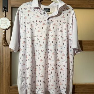 Hogan White Polo with Small Multicolor Beach Motif